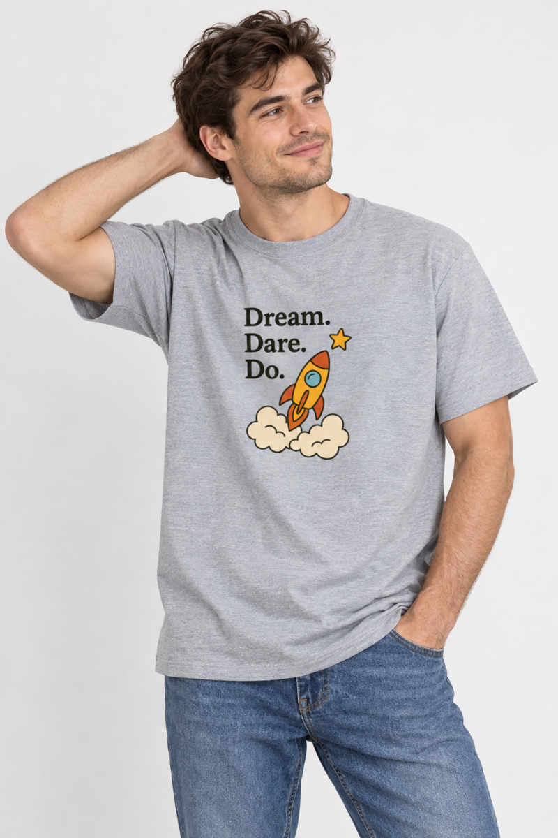 Dream, Dare, Do Men's T-Shirt - male model wearing tshirt - Color_GreyMelange - 1