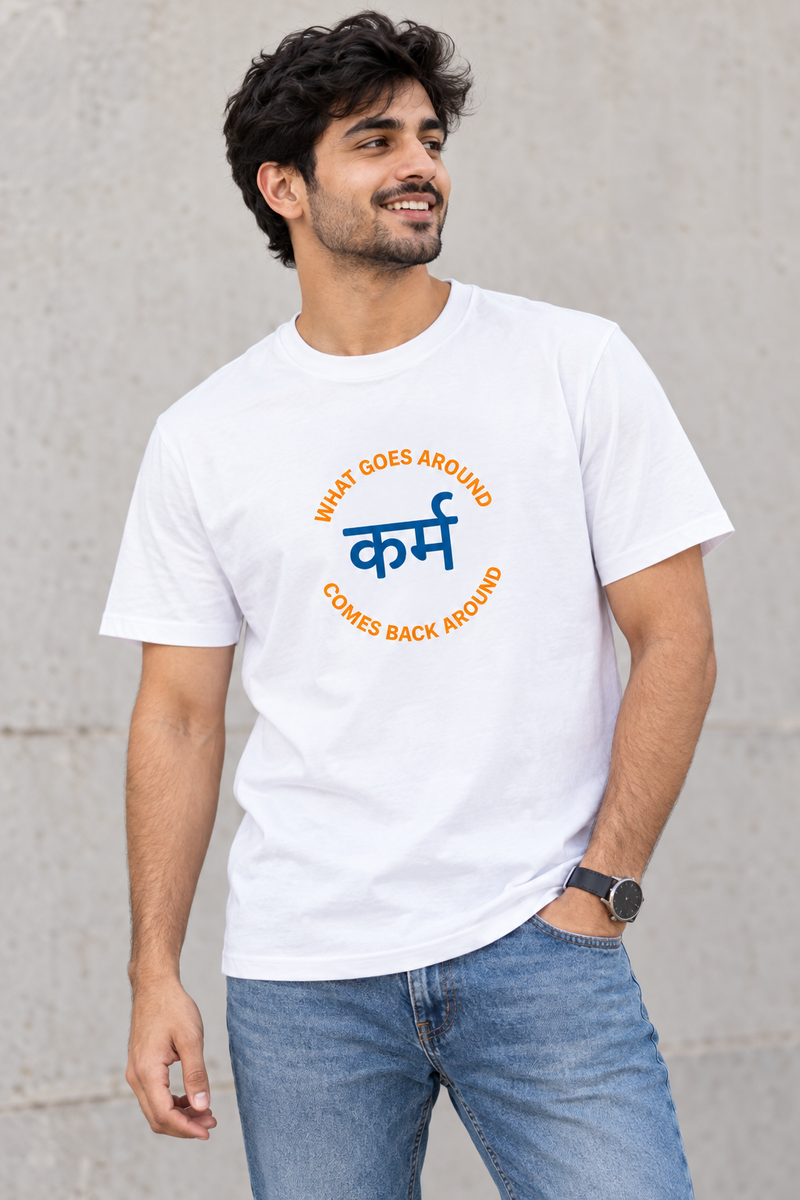 Karma Men's T-Shirt - male model wearing tshirt - Color_White - 1