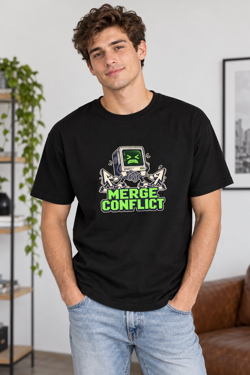 Merge Conflict Men's T-Shirt - male model wearing tshirt - Front_1_c_2.jpg - 1