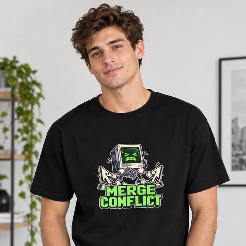 Merge Conflict Men's T-Shirt - male model wearing tshirt - Front_1_c_2.jpg - 1
